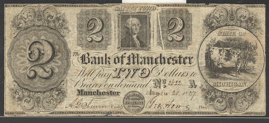 Manchester, MI, 1837 $2 Bank of Manchester, Fine, cc